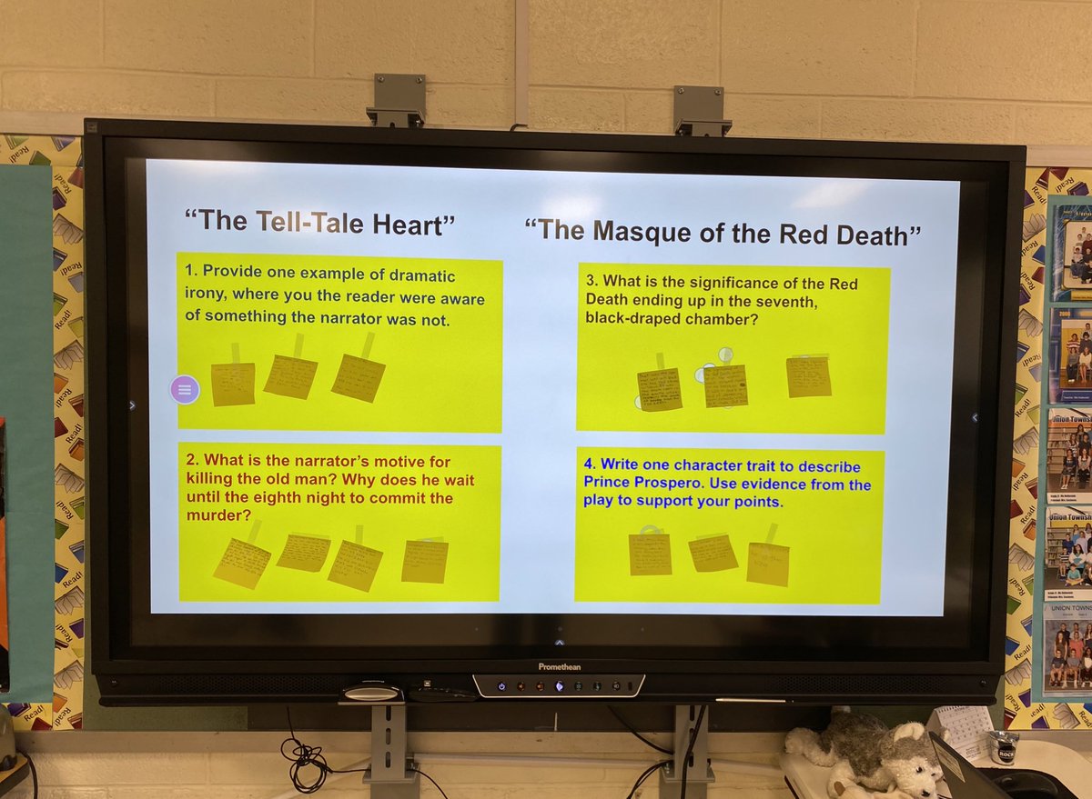 8th grade students have been enjoying scary stories &amp; the activities associated with them. Here they are working on a hexagonal thinking project, a sequencing task, vocabulary, &amp; a sticky note question activity. 💀🎃👻 #utms #TigerPride #scarystoryunit #EdgarAllanPoe