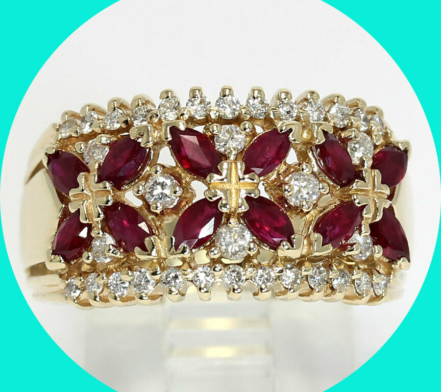 EmpirePawn's tweet photo. A perfect ring for the upcoming holidays! 1.40CT diamond and ruby band cocktail  ring set in 14K yellow gold with marquise rubies and round brilliant diamonds. Size 9 but we can resize it. Only $495! #rubyring  #rubyjewelry #rubycocktailring https://t.co/R2BweRZhPd? https://t.co/AYylSUw6YU