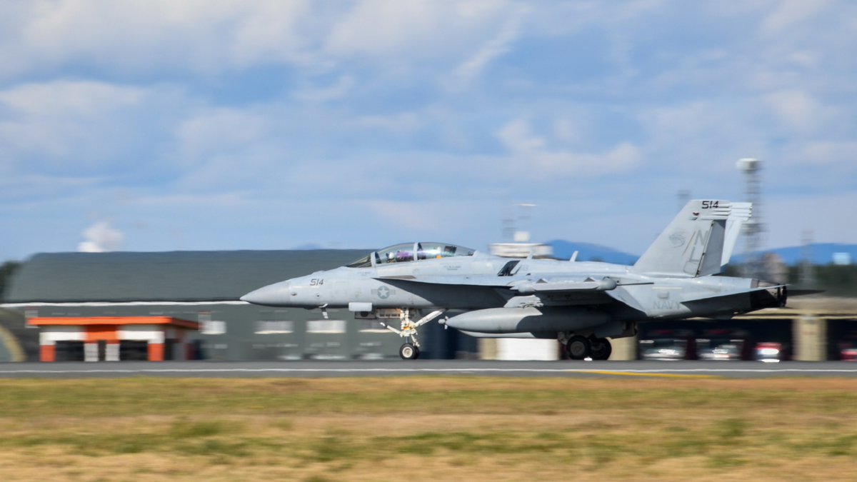 USPacificFleet's tweet photo. #USNavy EA-18G Growlers assigned to Electronic Attack Squadron #VAQ138 land at Misawa Air Base, Japan, during recent flight operations on the expeditionary squadron's @US7thFleet deployment. @NavyMisawa @TeamMisawa #FlyNavy https://t.co/aq9A55oQWD