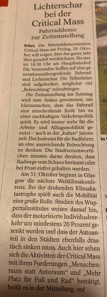 @EllaLastenrad <a href="/ClarchenE/">Clärchen Erfurt</a> <a href="/Radentscheid_EF/">Radentscheid Erfurt</a> <a href="/XR_Thueringen/">Extinction Rebellion Thüringen</a> <a href="/ForErfurt/">Fridays for Future Erfurt 🌏👋💥</a> <a href="/leerraume/">Bürgerinitiative Stadtbäume statt Leerräume</a> Der #MDR möchte uns im #ThüringenJournal zeigen. Das finden wir klasse. Allerdings ist es hierzu aufgrund von sog. "Redaktionsschluss" vonnöten, für #Videoaufnahmen schon #18Uhr am #Hauptbahnhof zu sein.
Wer kann dies einrichten?