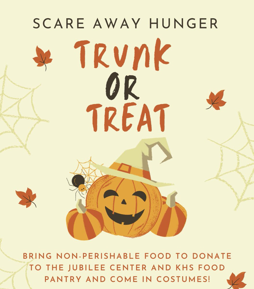 Hey guys! The KHS Key Club is doing Trunk or Treat, we will be joining them! We will have our trunk in the Northeast parking lot at KHS and it would be great if you guys could bring non-perishable items! Any members who would like to help can dress up red carpet themed!