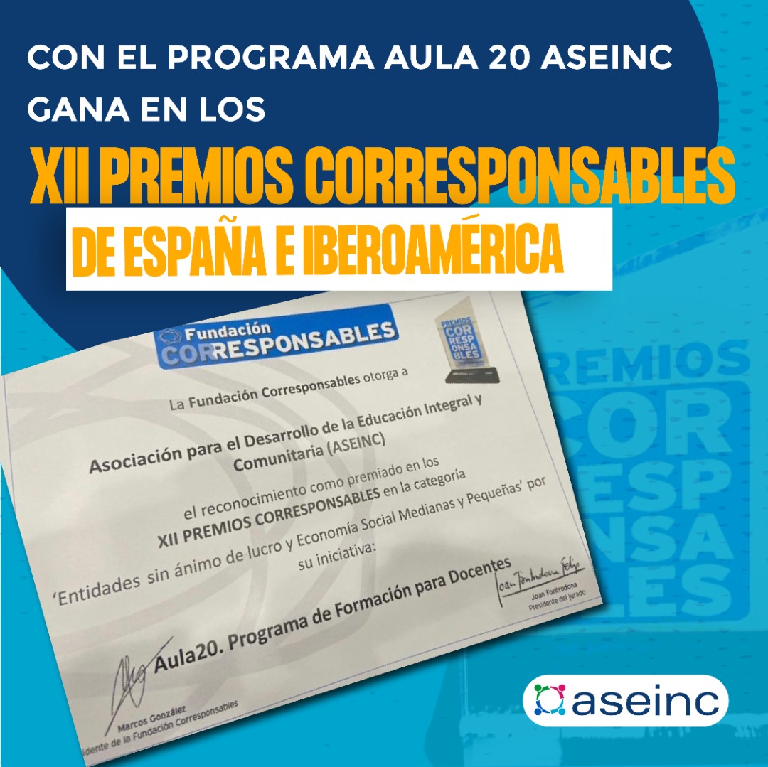 aseinc's tweet photo. Recibimos el premio de @Corresponsables en la Gala de los #XII PremiosCorresponsables con la iniciativa de formación docente #Aula20, patrocinado por @chevron. Este programa ha beneficiado a 330 escuelas de comunidades vulnerables en #Venezuela, formando a 4.834 docentes. https://t.co/lheW0YWAaz