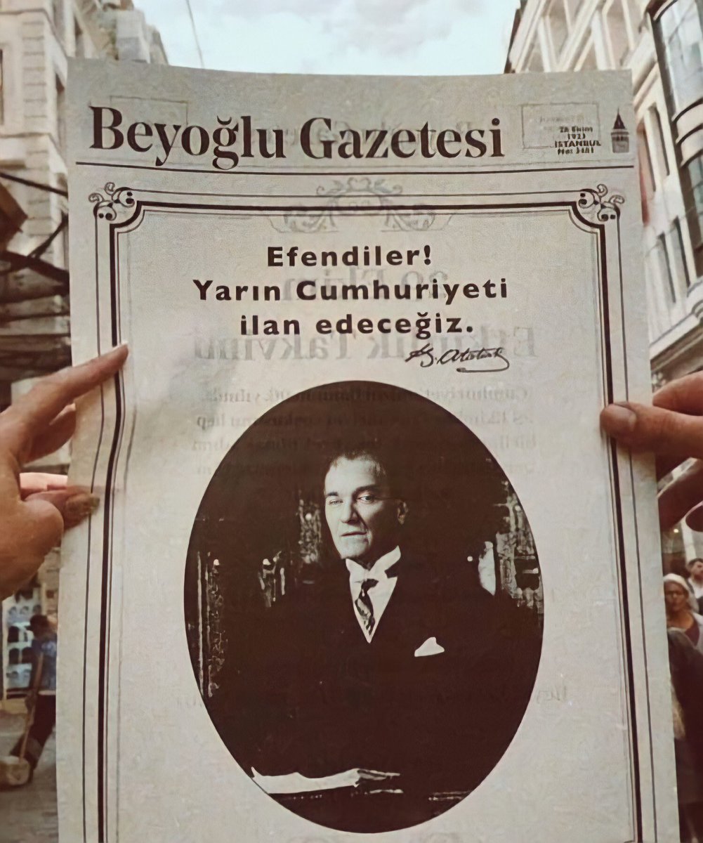 Şimdi ben 98 yıl sonra yarın:
Seninle cumhuriyeti ilan ediyorum bir kez daha Yaşasın Cumhuriyet. #29Ekim