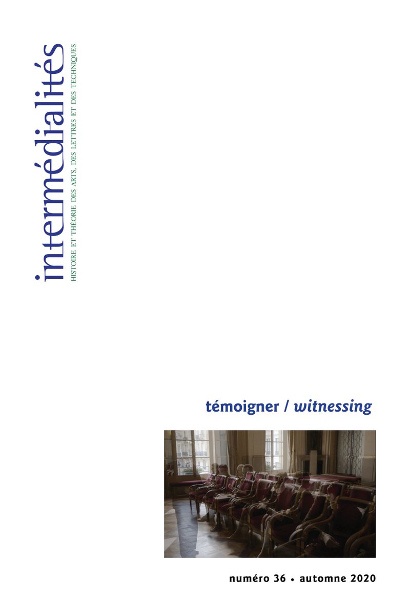 intermedialites's tweet photo. Un nouveau numéro de la revue est sorti ! Il s'agit du no. 36, "Témoigner/Witnessing", dirigé par Rémy Besson et Claudia Polledri (UdeM).
A new issue is out! no. 36, "Witnessing / Témoigner" with guest editors Rémy Besson and Claudia Polledri (UdeM) :https://t.co/GxEDiFGWTx https://t.co/LLhKdgGP9O