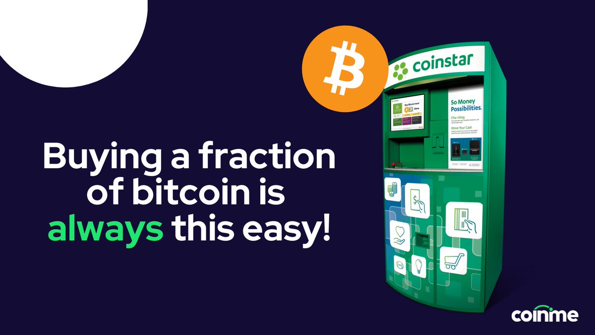 Coinme's tweet photo. Did you know that you can purchase a fraction of bitcoin? Visit a Coinstar kiosk, powered by Coinme, to get started with just a small amount of #bitcoin today! #CoinmeNearMe #BitcoinNearMe #BTC
Find a location near you: https://t.co/8z9AGuJnQL https://t.co/fDWRo05VDY