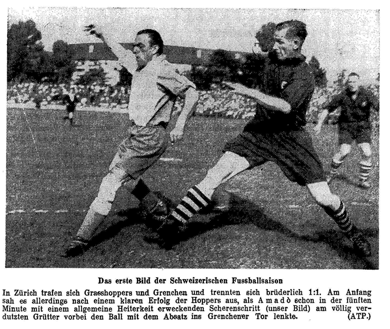 Tor mit der Hacke anno 1948, gefunden im Bund vom 31. August 1948. #GC #NLA #footballSUI #footballhistory