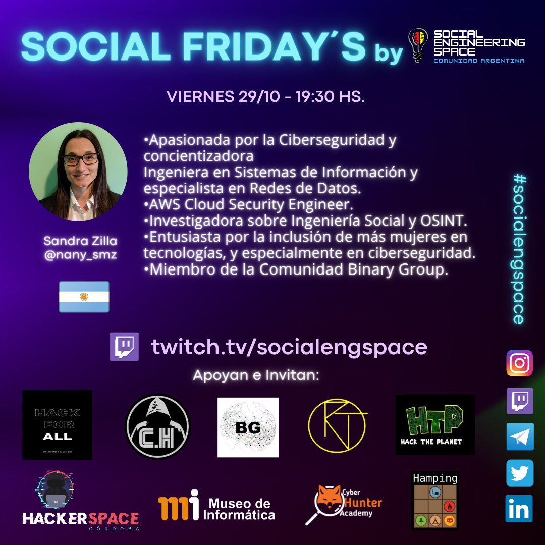 SocialEngCommu's tweet photo. Muchas gracias @nany_smz de la comunidad #BinaryGroup por aceptar la invitación al #SocialFriday es un orgullo para nosotros que nos acompañes en este ciclo.
#comunidadIT #comunidades #socialengspace https://t.co/k7BT1XlTLT