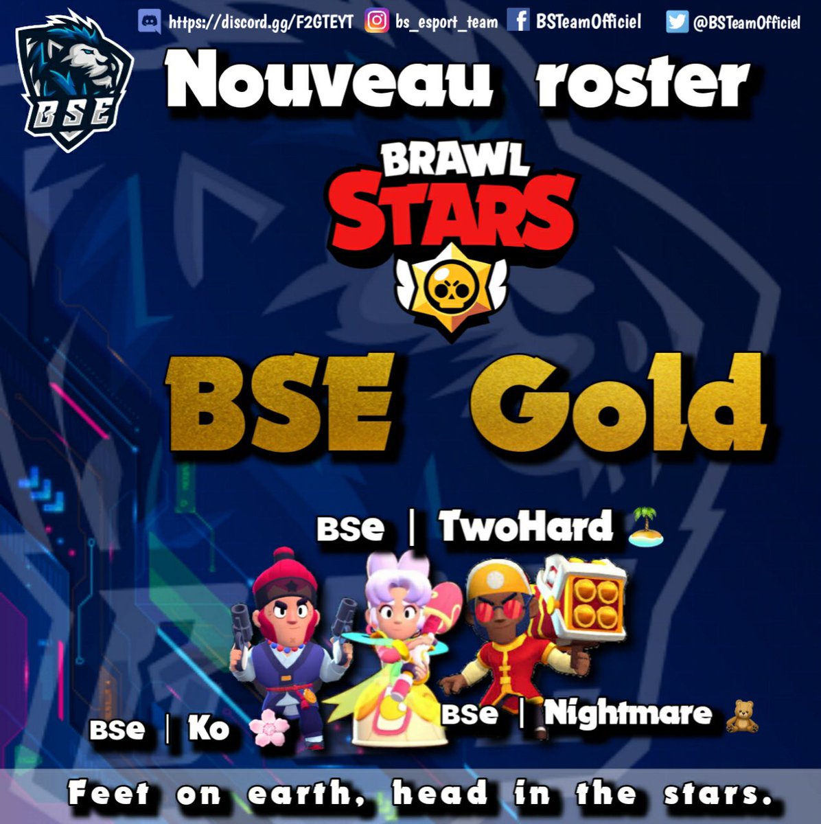 📣 Hello everyone, we are delighted to present our new #roster of #BrawlStars : вѕe GOLD🥇

➡️The three players who composed it are: 
🎮 @NightmareBS_  
🎮 @ko_BS_ 
🎮 <a href="/TwoHard3/">TwoHard</a>  

Follow, #RT and encourage them ! 💪

#esport #bsesport #brawlstarsfr