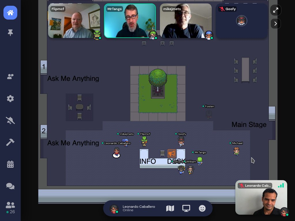 macagua's tweet image. #pyve el empresa @sixfeetup creó un espacio virtual usando @gather_town como la sede de la @ploneconf para realizar los espacios para compartir de los asistentes y la fiesta de la conferencia, muy original y genial la idea, nuevas formas de interacción humana. #ploneconf2021