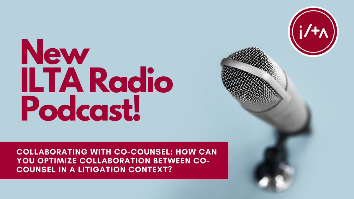 ILTANet's tweet photo. NEW #ILTARadio podcast about...
1. Tech that facilitates collaboration and task tracking
2. Workflows that systematize regular, ongoing tasks
3. Facilitating effective communications/working towards common goals for a shared client. #weareilta
Tune in: https://t.co/jZhviknpi2 https://t.co/TapKA2jDYk