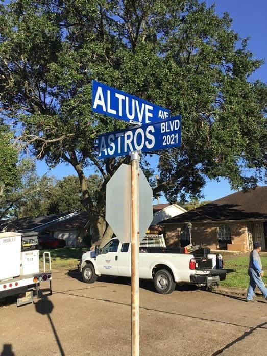 The City of Deer Park has temporarily changed the street names of Georgia Avenue and Atlanta Street to Altuve Avenue and Astros Boulevard in support of the Houston Astros. #ForTheH