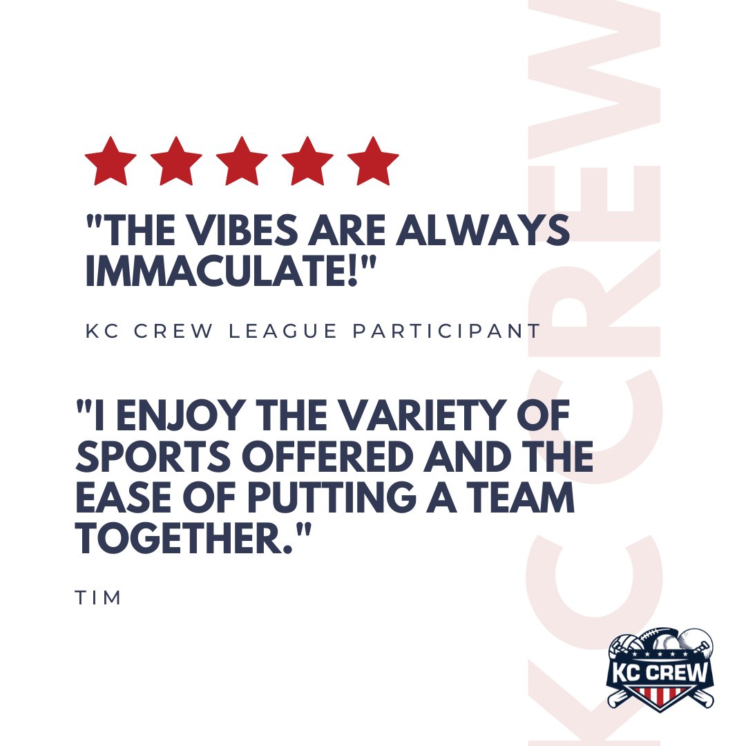 We are always glad to hear about your great experiences with our ~immaculate~ leagues! We’ve also got some pretty ~immaculate~ events coming up, as well! Check them out at kccrew.com/events/!