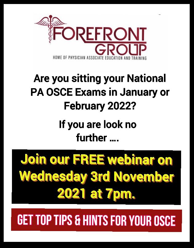 ForefrontgrpPA's tweet image. BACK BY POPULAR DEMAND!  

Our FREE webinar: 
An expert's guide on how to excel at the National PA OSCEs.

Wednesday 3rd November 7pm!

To register, click on the link below:

eventbrite.co.uk/e/an-experts-g…

See you there!