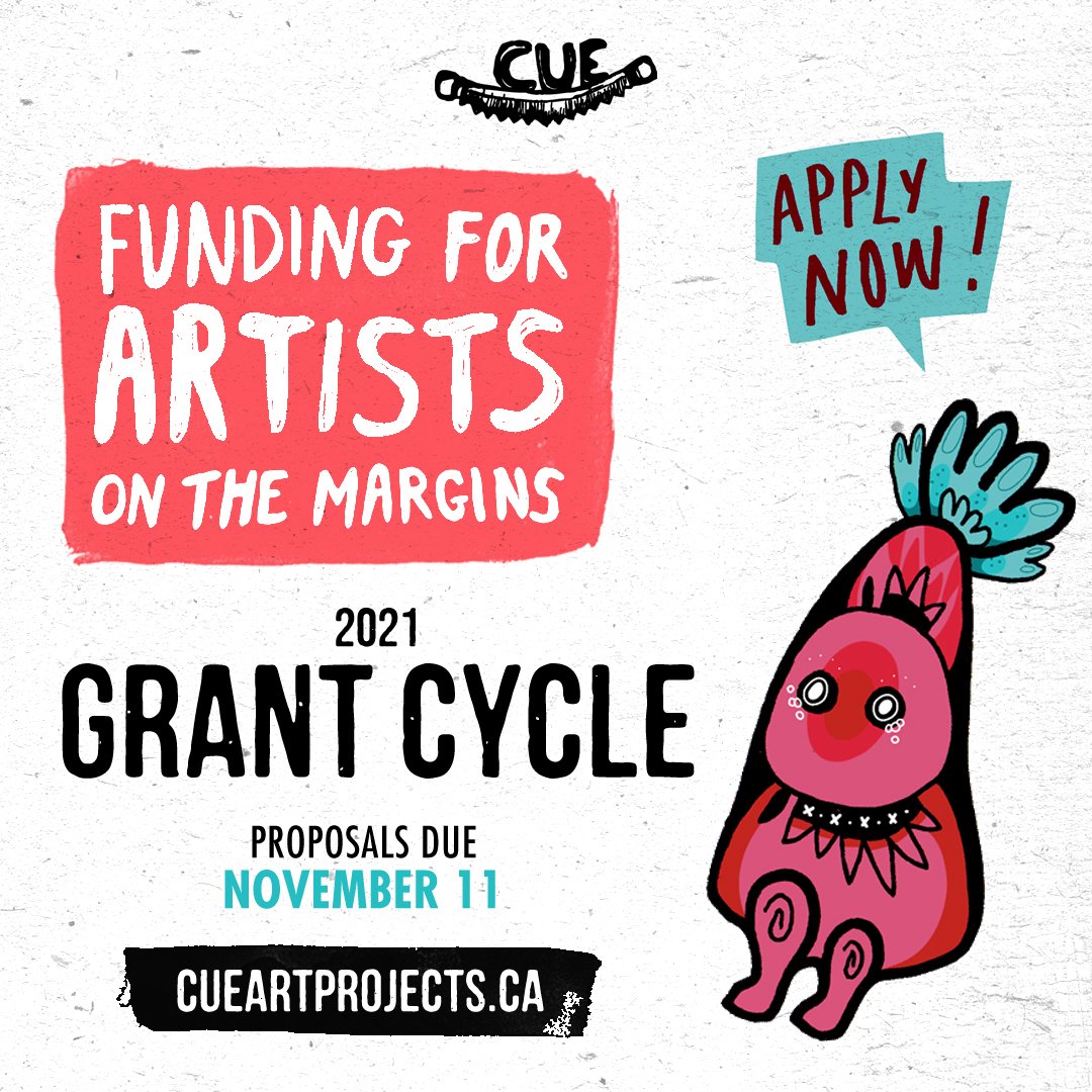 CUEToronto's tweet photo. Apply for a $1000 grant to produce an art project in any discipline! Grants for new-generation artists living and working on the margins, who are facing systemic barriers to accessing professional arts opportunities.  Submit by Nov 11th, 2021 at 11:59 p.m! https://t.co/E7lCAyvJie https://t.co/DNEeXhr4ac