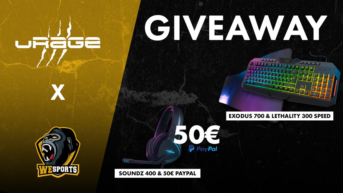Bock auf ein #Giveaway? Dann ist jetzt der richtige Zeitpunkt! 

Neben der Hardware von uRage hauen wir noch 50€ Paypal obendrauf.

Teilnahme Bedingungen:
👉Follow @WeSports_de
👉Follow @urage_gaming
👉Tag One Friend 
❤️Like &amp; rt

🕐Laufzeit 1 Woche

#Paypal #Giveaway