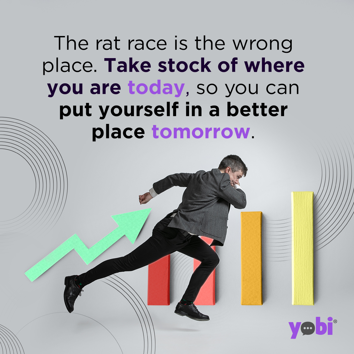 yobi_app's tweet photo. The rat race is the wrong place. Take stock of where you are today so you can put yourself in a better place tomorrow. 

#smallbusiness  #Yobiapp https://t.co/Zkf6BsAb3U