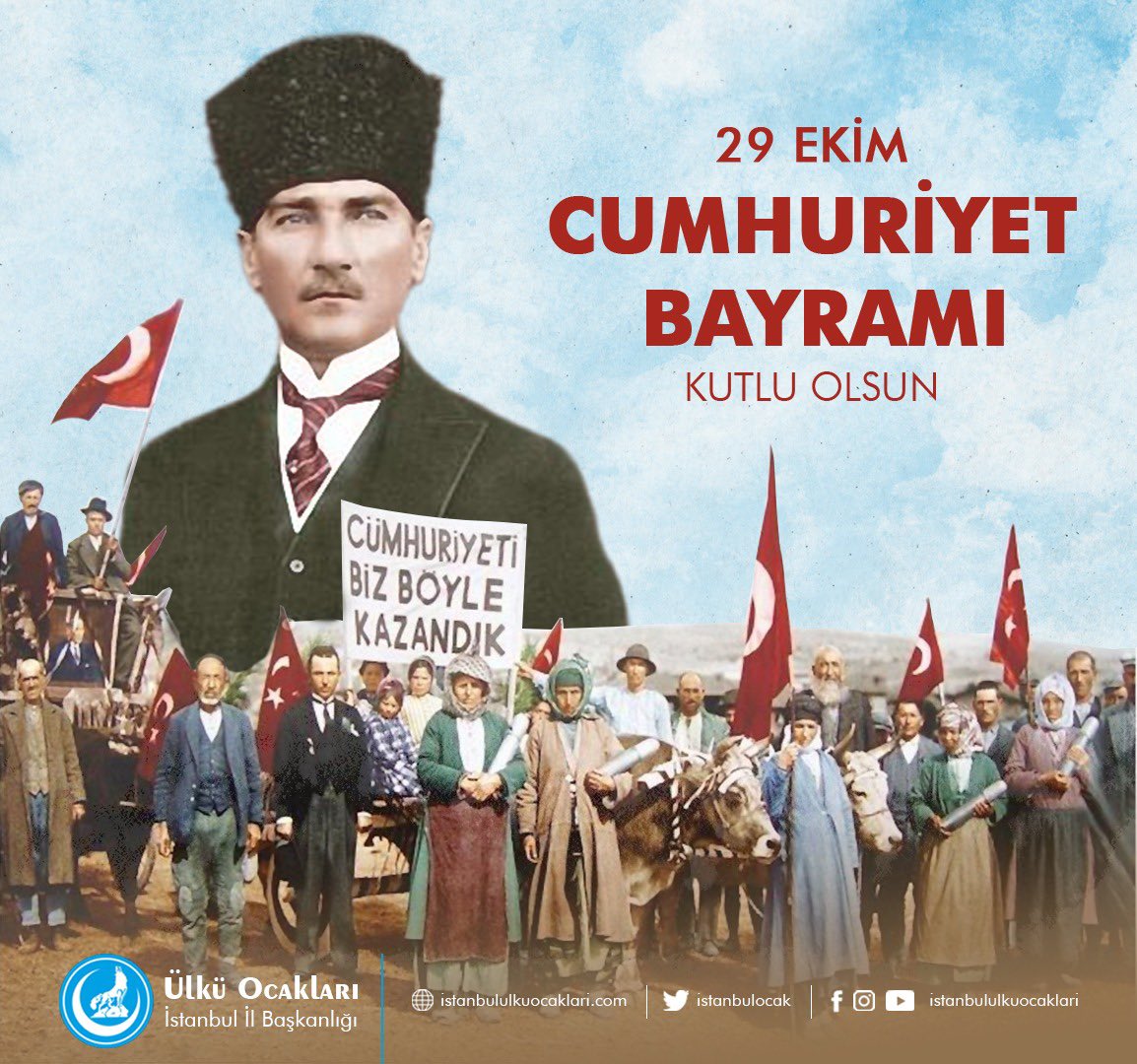 Ey yükselen yeni nesil! İstikbal sizsiniz.
Cumhuriyeti biz kurduk, onu yükseltecek ve yaşatacak sizsiniz.

Mustafa Kemal Atatürk 

Cumhuriyet Bayramımız kutlu olsun, ilan edilişinin 98. yıl dönümünde başta Mustafa Kemal Atatürk olmak üzere tüm şehitlerimizi rahmetle anıyorum.