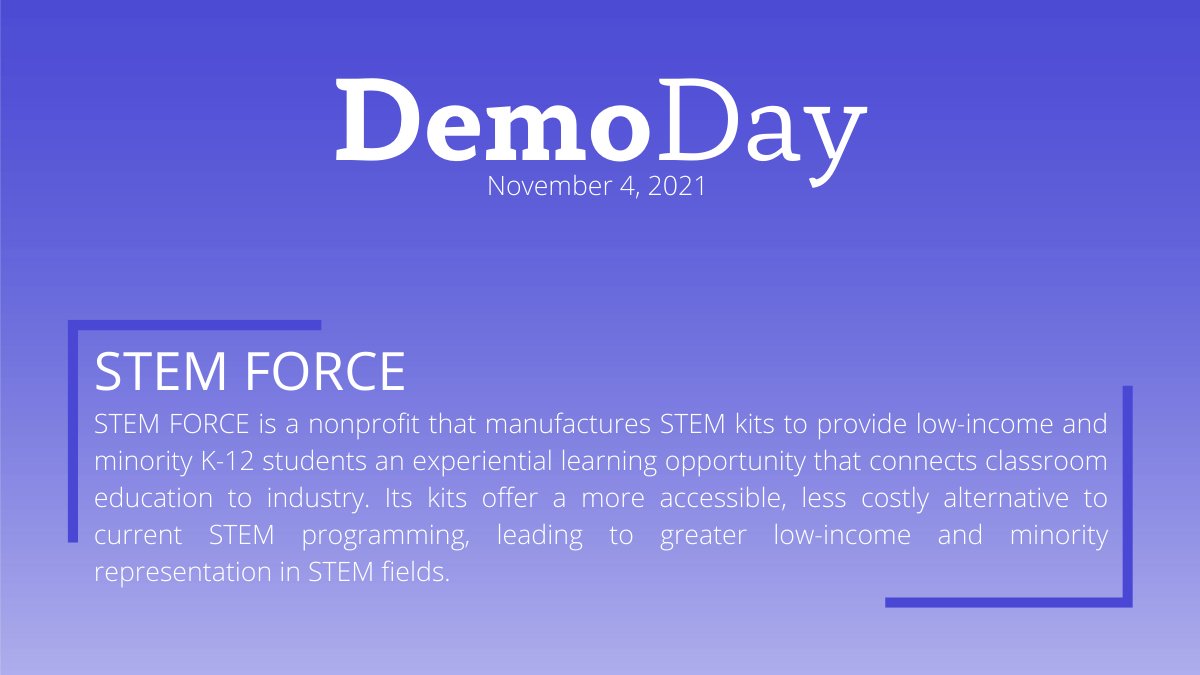 Another motivated Demo Day startup is STEM FORCE, a STEM education service focused on reaching underrepresented youth through comprehensive curriculum and custom-built program kits. #startups #economicdevelopment