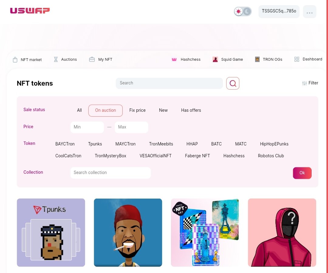 UswapNFT's tweet photo. #Uswap is the biggest marketplace with collectibles on #TRON Buy and sell #NFT assets from @Tpunks_official, @BAYCTron, @tronmeebits, @TronMystery, @boredapetron, @EntertainerPunk, @RobotosTRON, @Ferreristicoart and @CoolCatsTron, visit https://t.co/UjJwriTjuD to browse them all. https://t.co/gWomNdnc7V