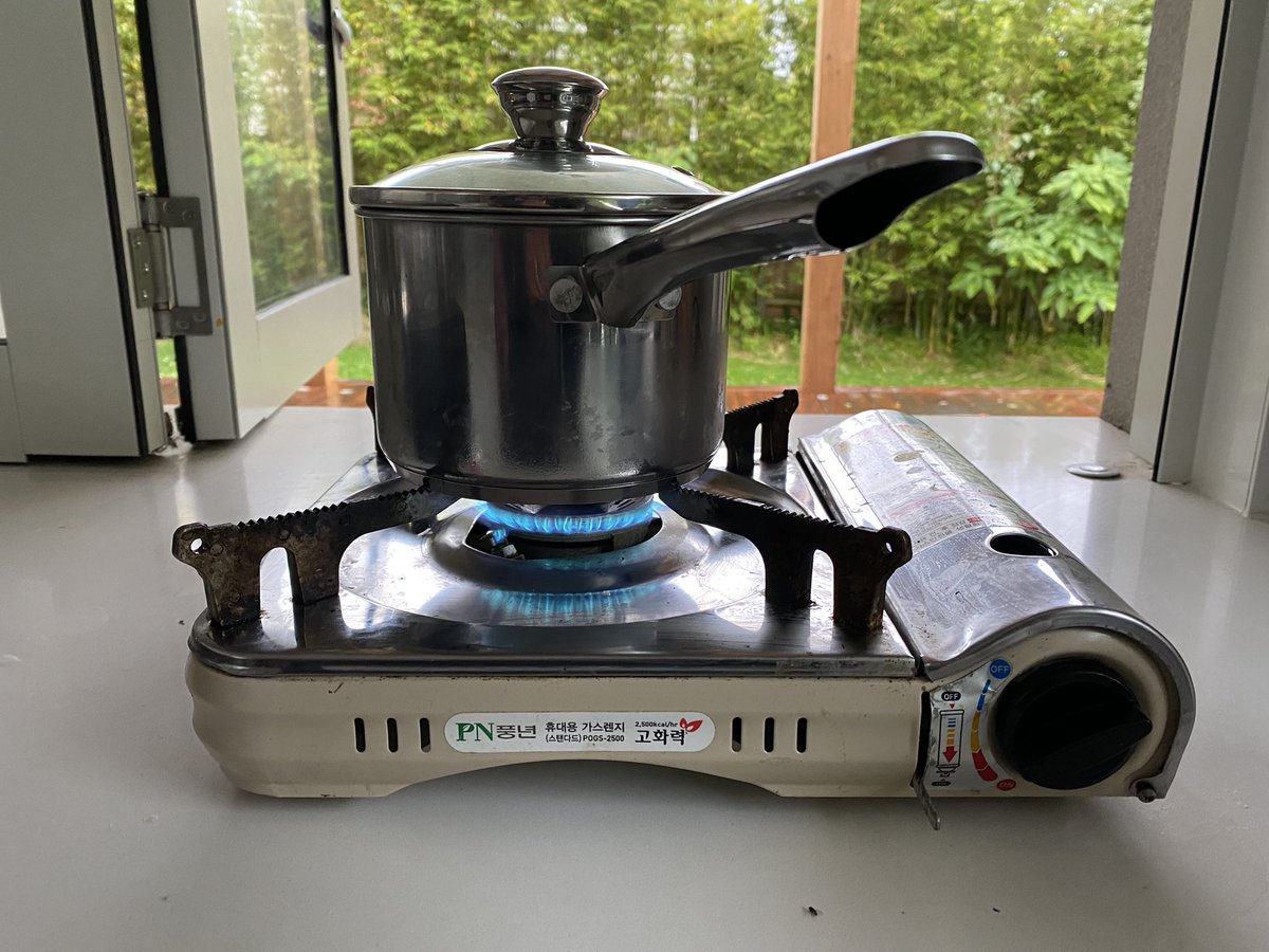 theRealMattGalt's tweet photo. Power outage - I need coffee. Camping stove to heat water, and brew that sweet elixir! https://t.co/MliZd3TtPe
