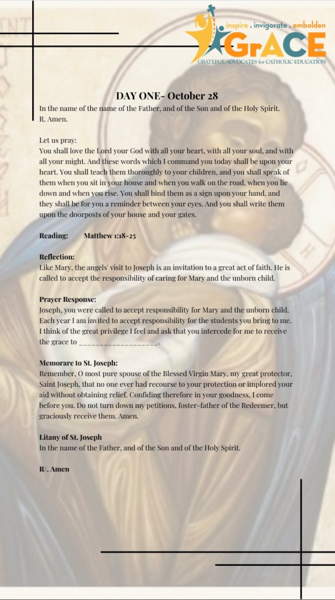 Day 1 of our Novena for Catholic Education.
#IBelieveinCatholicEd <a href="/GrACE4cathed/">GrACE</a>