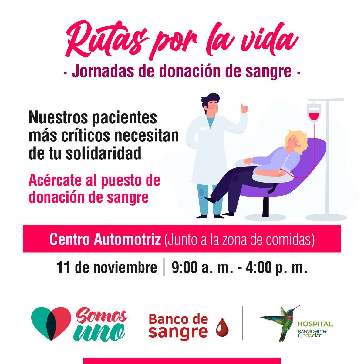 sanvicentefund's tweet photo. En noviembre tienes una cita con nuestras rutas por la vida 🩸 Participa este 11 de noviembre de una jornada de donación de sangre muy especial  

#SomosUno #YoDonoSangre #Heroismo #Salud #Donación
#BancoDeSangre #Medellín #Bienestar #Medellín #Familia https://t.co/kDLZtNuvYE