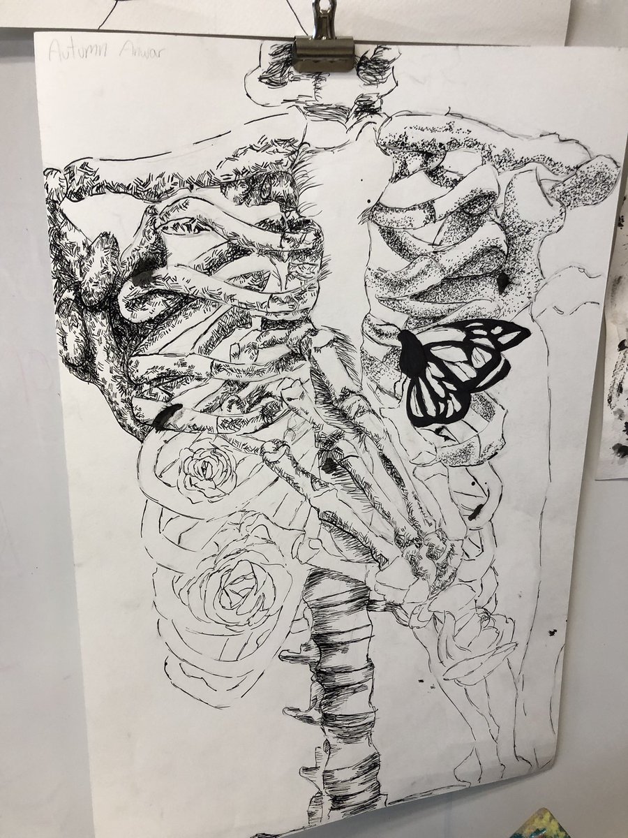 gmsnelsonart's tweet photo. 8th grade art l skeletal drawings for Dia de los Muertos! They are coming along nicely… @Griffin_MS https://t.co/DBEvO6rdq9