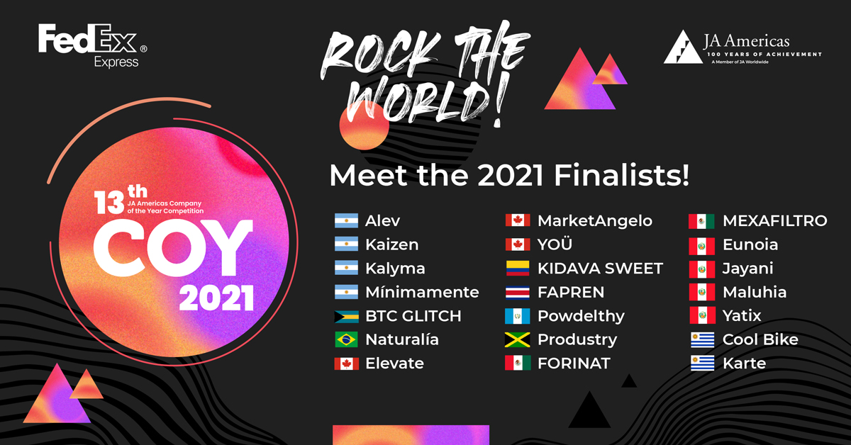 Congratulations to <a href="/Market_Angelo/">MarketAngelo</a>, YOU, and Elevate the Canadian finalists for the 2021 JA Americas Company of the Year Competition. They will participate in the regional finals in December. #COY2021

<a href="/JACentralON/">JA Central Ontario</a> <a href="/JA_SWO/">JA South Western Ontario</a> <a href="/JA_NorthAlberta/">JA Northern Alberta</a> <a href="/FedEx/">FedEx</a>
 <a href="/JAWorldwide/">JA Worldwide</a> <a href="/JAAmericas/">JA Americas</a>