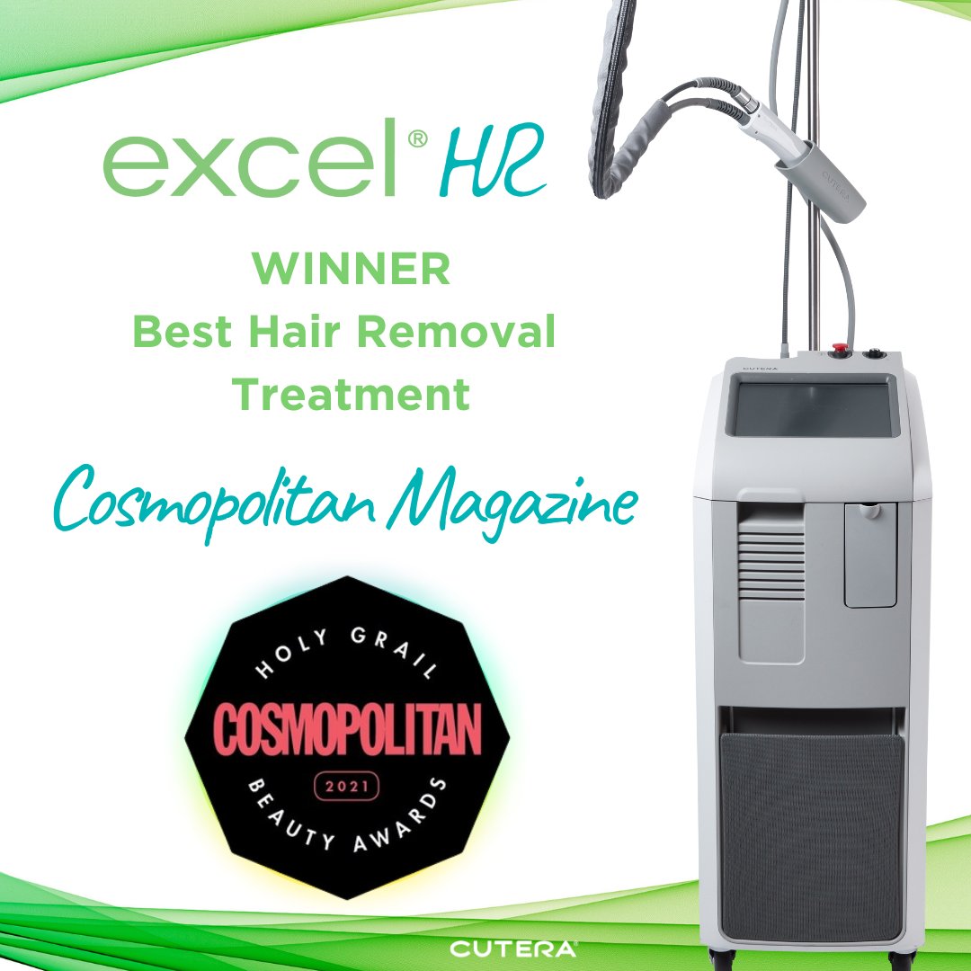 Cutera's tweet photo. Cutera's #excelHR voted the BEST HAIR REMOVAL device 2021 by @cosmopolitan magazine. Attract more patients w/ this in-demand service for both men &amp; women. Innovative contact cooling allows for comfortable #hairremoval and a high safety profile. Learn more https://t.co/RTlayTGHoL https://t.co/8RetfYMR4Q