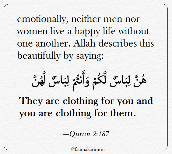 QuranKarimuser's tweet photo. God created men and women to be different, with unique roles, skills and responsibilities. These differences are not viewed as evidences of superiority or inferiority, but of specialisation. https://t.co/9R7HubkrTt