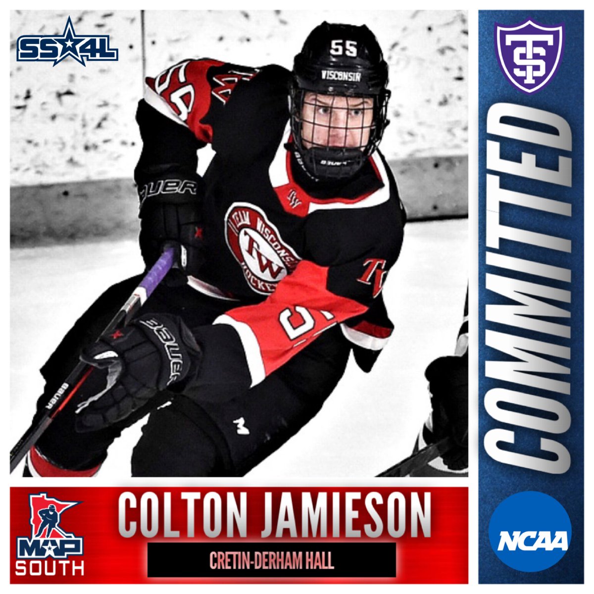 ROLL TOMMIES: Congrats to <a href="/cdhhockey/">CDH Raiders Hockey</a> Jr. defenseman Colton Jamieson on his verbal commitment to <a href="/USTMensHockey/">Follow @TommieMHockey</a>. Jamo has been a standout competitor for many years and is on pace to be a dynamic performer at the collegiate level. #SS4L