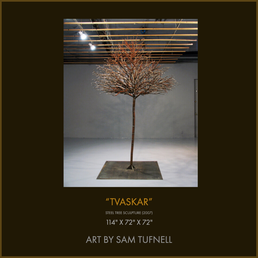 After reading Dave Hickey’s critical essays on art &amp; beauty, I started to build my Roses &amp; Trees series to examine the parallels of the two.  I wanted to create a steel garden similar to Finlay’s public temple. 

#SAMTUFNELL #Artist #Sculpture #NFTArtist #SteelTree #DaveHickey