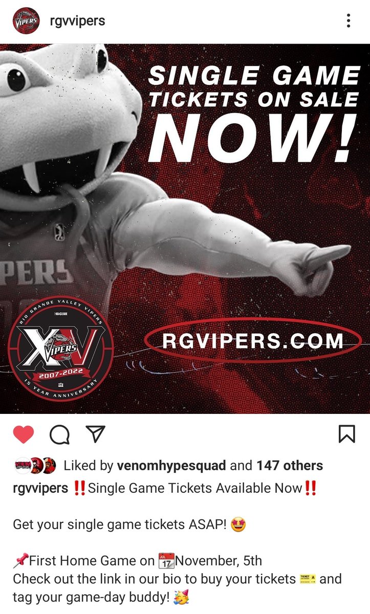 Get your tickets for the first Vipers Home Game...follow them and ticket sales are on their Bio.
