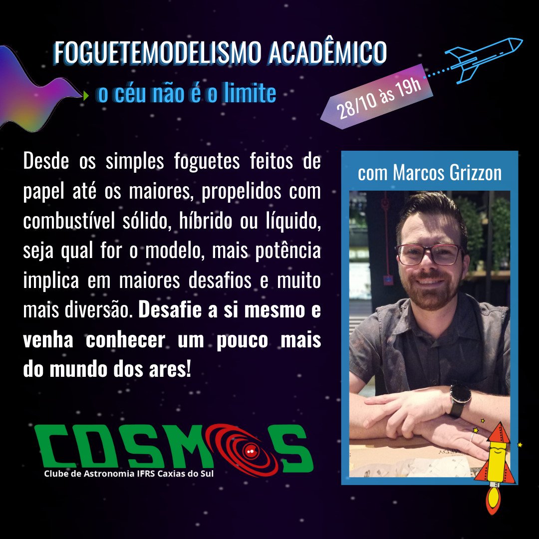 cosmos_ifrs's tweet photo. O céu não é o limite!
Hoje no nosso encontro falaremos sobre o foguete modelismo!

Estaremos ao vivo às 19 horas pelo Youtube!

https://t.co/ezW8wAdrDp https://t.co/G89rjFIzkK