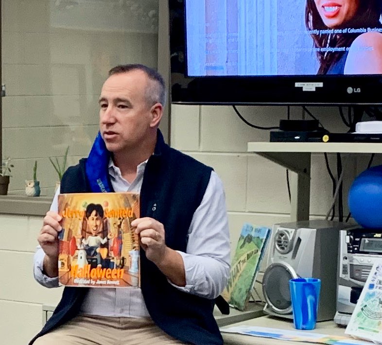 LHS_Library_SC's tweet photo. Thanks @Rtpool_LHS for sharing Halloween by @JerrySeinfeld with our Wildcats today! 😂#GetCandy #CircusPeanuts https://t.co/Y8shQIABPY