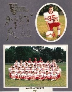 Bushleague22's tweet photo. #TBT to when @StickRadio and I were @BravesWl in the mid-late 80’s. Our paths our eerily similar - Both grew up in Wolverine Lake, played for WL Braves, WL Jr HS(middle school) and finally @OLSMFootball.  We proudly bring you @WLWestern_FB at @LHS_BlueCrew1 tomorrow on @ThePrep3 https://t.co/etuL7e0FL3