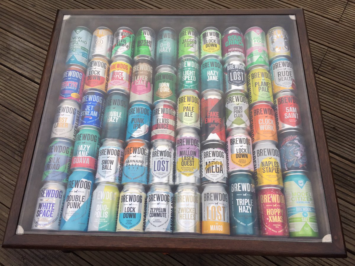 stevefl00d's tweet photo. @BrewDog table finished last weekend. Made from Lockdown Survival kit and last year’s advent calendar, with lots of help from my Dad.Just needs a gold Punk IPA can as a centrepiece! @BrewDogJames https://t.co/u5UfvsTVwN