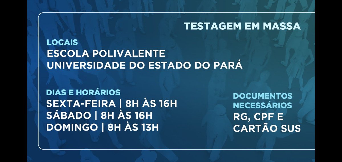 RecordAltamira's tweet photo. Atenção, Altamira. Amanhã, sábado e domingo terá testagem em massa no município. Entenda. https://t.co/p81Fp4m1Sd
