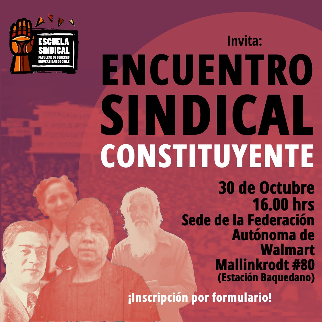 Invitación para el Encuentro Sindical Constituyente que está organizando la Escuela Sindical de Derecho U. Chile. Abierto a organizaciones sindicales, trabajador@s e individualidades.

¿Cómo me inscribo?: Puedes hacerlo a través del siguiente formulario: docs.google.com/forms/u/0/d/1e…