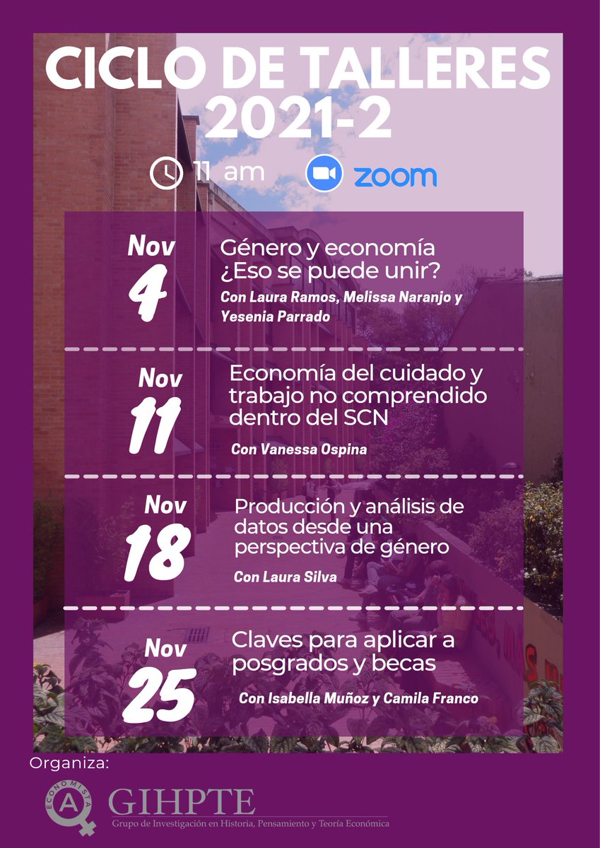EconomistaA_UN's tweet photo. 💜💚¡Anunciamos nuestro ciclo de talleres 2021-2! 
¡Cordialmente Invitades!
Formulario de inscripción: 
https://t.co/PVBnKQcAga 💜💚 https://t.co/ZVwCRvaJnJ