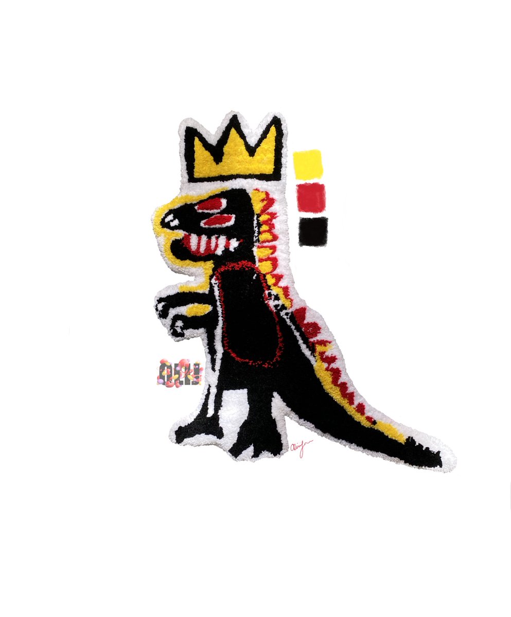 olijllc's tweet photo. “I don’t listen to what art critics say. I don’t know anybody who needs a critic to find out what art is.” — Jean-Michel Basquiat ❤️‍🔥
DM to purchase “BASQUIAT”. Our website will be up soon ❤️‍🔥

#basquiat #dinosaur #crown 
#sistamakinrugs #rugtufting #rugs https://t.co/gnwcaD3lym