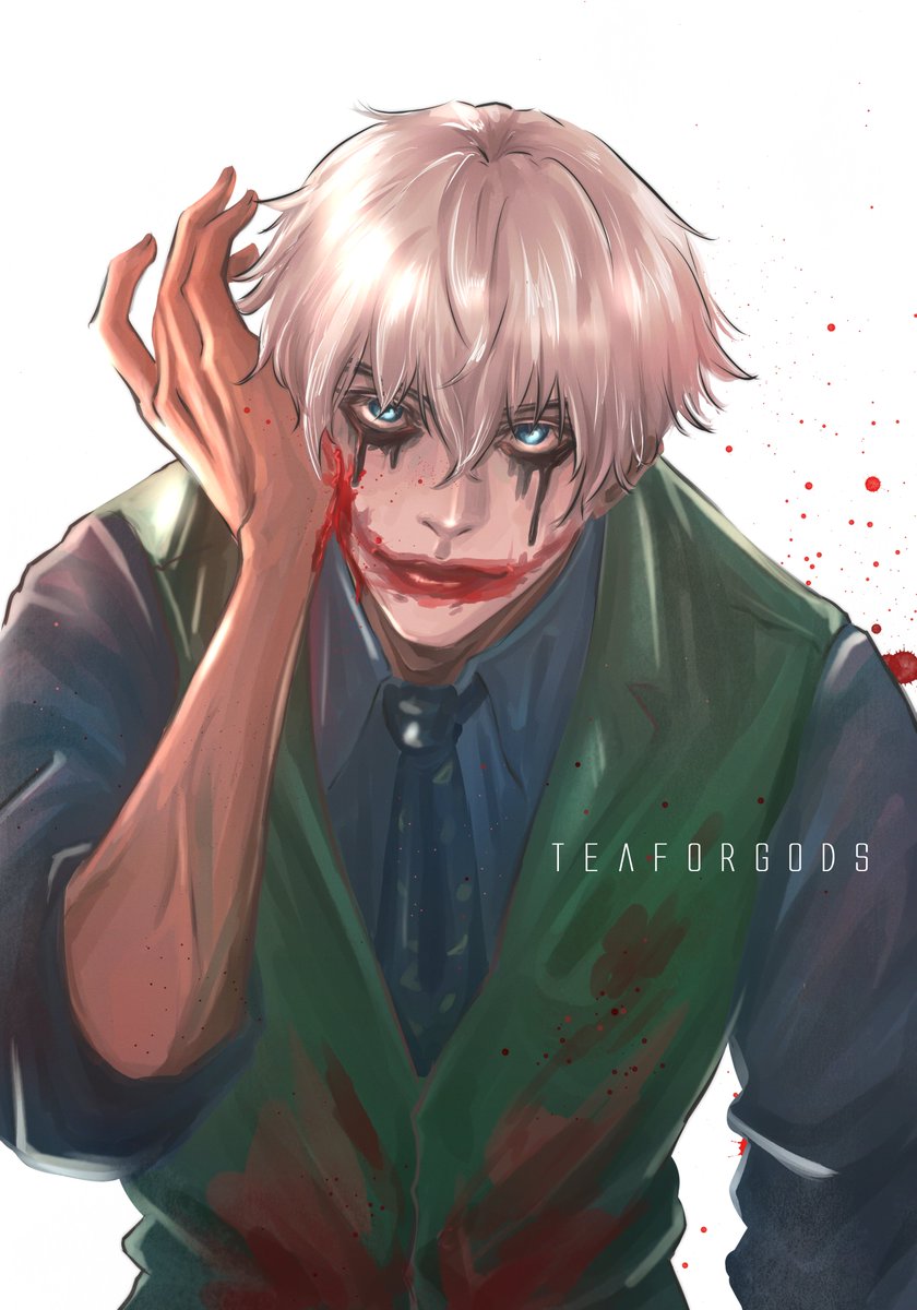 teaforgods's tweet photo. It's almost Halloween so I drew gojo as the joker #JujutsuKaisen https://t.co/ugyLqzeUdU
