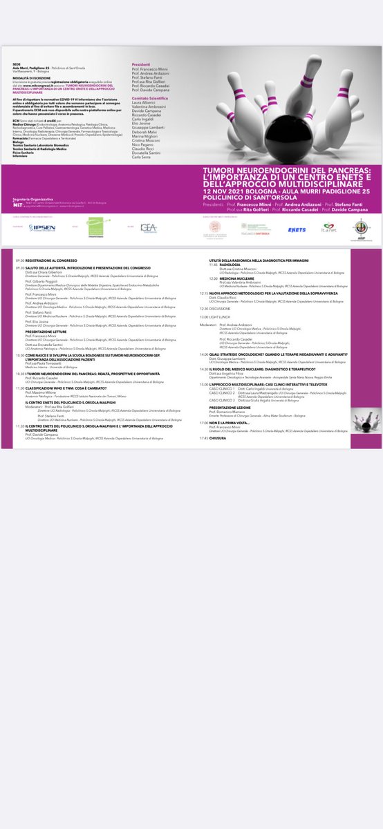 Congresso Bologna 12 novembre 2021 sui tumori neuroendocrini del pancreas