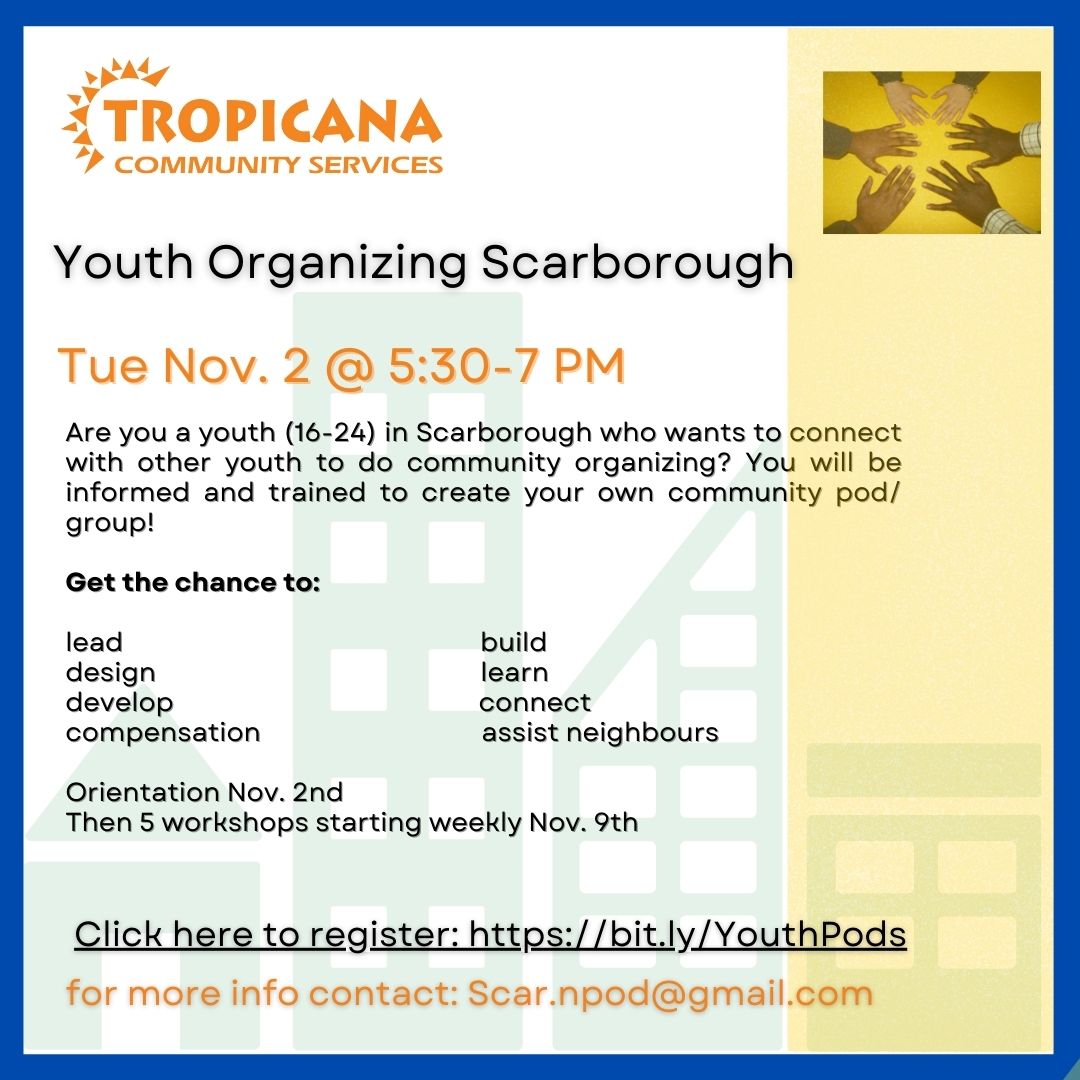 armbryan1's tweet photo. Are you a youth (16-24) in Scarborough who wants to connect with other youth to do community organizing?
 Register for Tuesday, November 2nd  use https://t.co/UM9C2zhNN8   
@bgc_es @ScarboroughCAN @scararts @paeastman @slye_network @SLAMYOUTHHUB https://t.co/ySmpzwo739