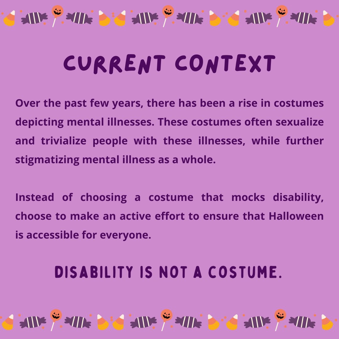 Disability is not a costume. 
 
Swipe —> to learn more about the historical and current context of ableism in Halloween.