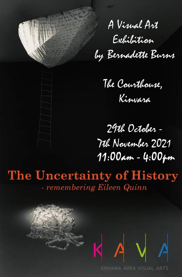 The Uncertainty of History - Remembering Eileen Quinn opens Friday 29th Oct. Panel discussion Saturday 6th November, free admission but limited places-tickets available on eventbrite.ie #kava #kinvara #exhibition #galwayartist #irishhistory #galway #ireland