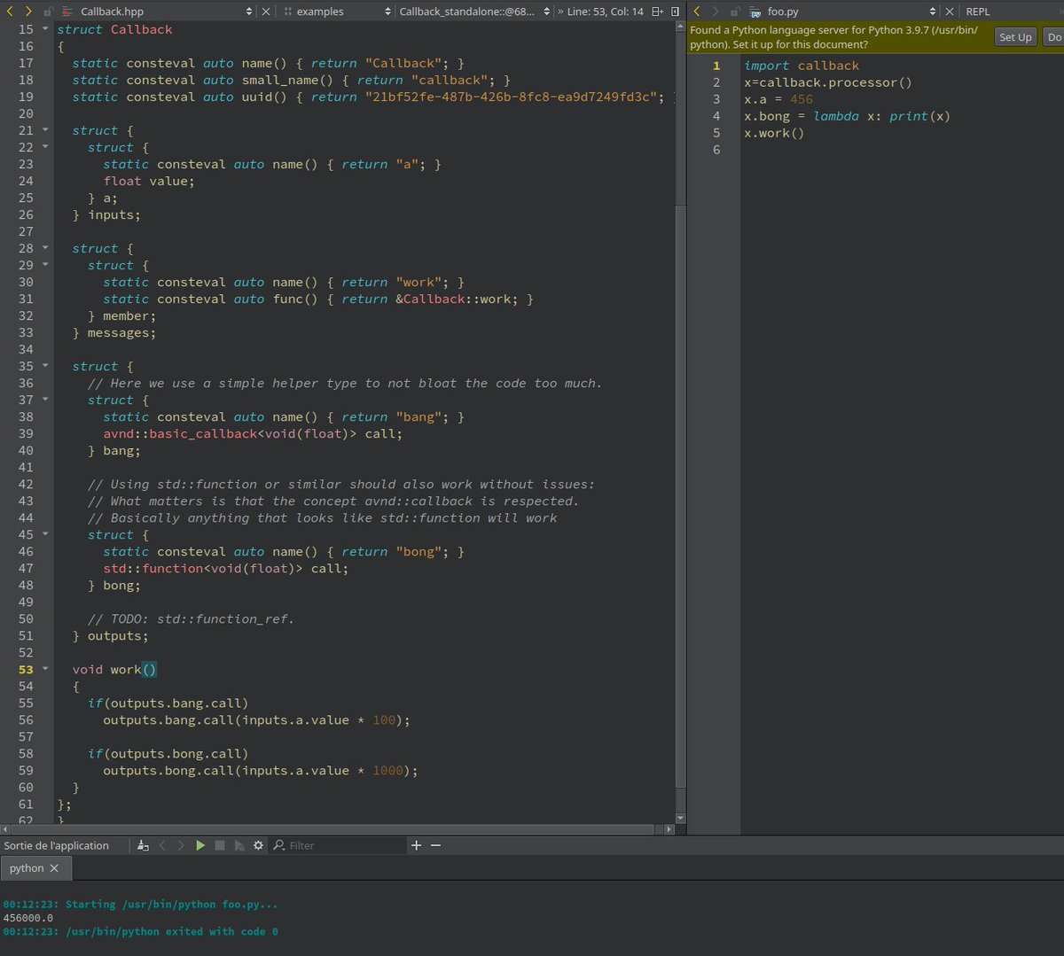 jcelerie's tweet image. aaaaand got automatic python binding generation working too, as a small layer on top of #pybind11 
#Python #cpp