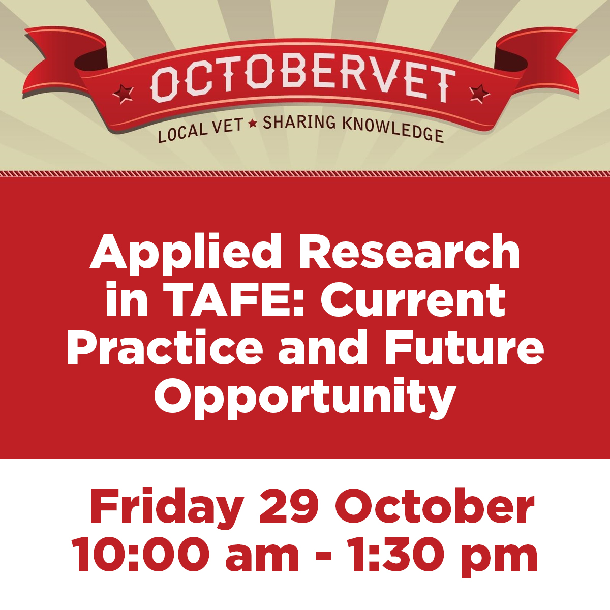 holmesglen's tweet photo. So excited to host our annual Applied Research in TAFE virtual event this morning at 10 am as part of AVETRA's #octoberVET! Don't miss out. Great guest speakers. Register now https://t.co/jkFkLRsg9l
#octoberVET #appliedresearch #holmesglen #tafe https://t.co/vVtCoxqeEP