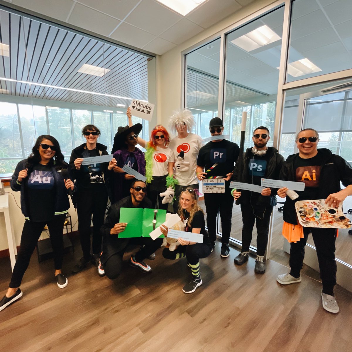 madeline_down's tweet photo. Seahawks Video Dept. Costume: @Adobe VMAC. 

Order from L to R
Audition @MissJMontgomery 
Lightroom - Lily
After Effects @Phroxir 
Creative (me)
Cloud @BPanVideo 
Premiere @jon_ryder425 
Photoshop @josephlipsen 
Illustrator @nhfish 
Media Encoder - Kendrick
Dreamweaver - Brittany https://t.co/wrqJ96j6LD
