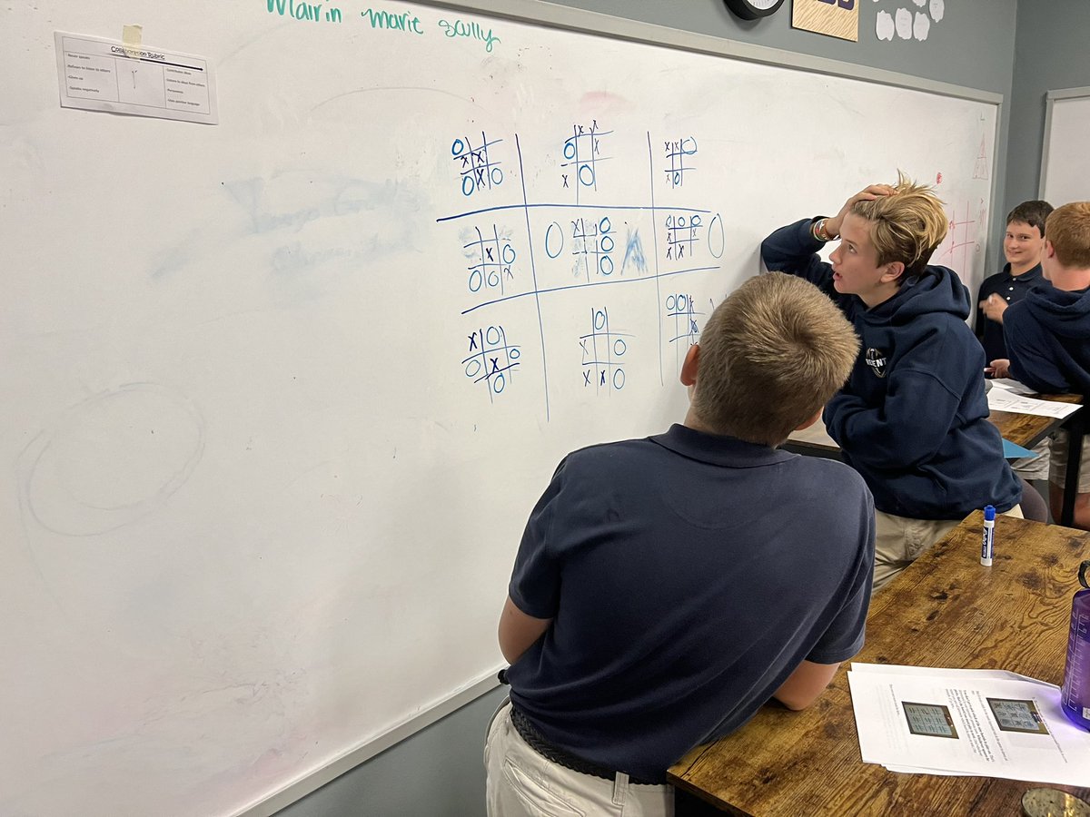 RSA_Math's tweet photo. Our algebra students are reading @Math4HF. This unit’s chapter: Play. Instead of having a harkness discussion on play, we just played. Had a blast with variations on tic-tac-toe from @benorlin. #math4hf #playmath https://t.co/ANRByhXV57